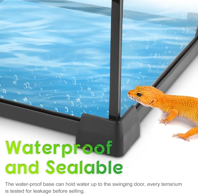 12"x8"x12" Reptile Terrarium, Double-Door Glass Arboreal Vivarium for Small Climbing Lizards Such as Juvenile Agamas, with Lock, Cable Port & Waterproof Deep Base Below Front Doors
