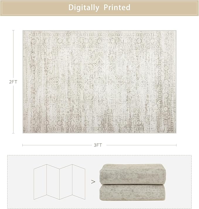 Srugn Washable Rugs 2x3 Entryway Area Rugs for Kitchen,Living Room,Bedroom- Small Low Pile Non Slip Throw Rugs for Enterway Bathroom,Vintage Indoor Door Mat for Farmhouse Home Office Decor