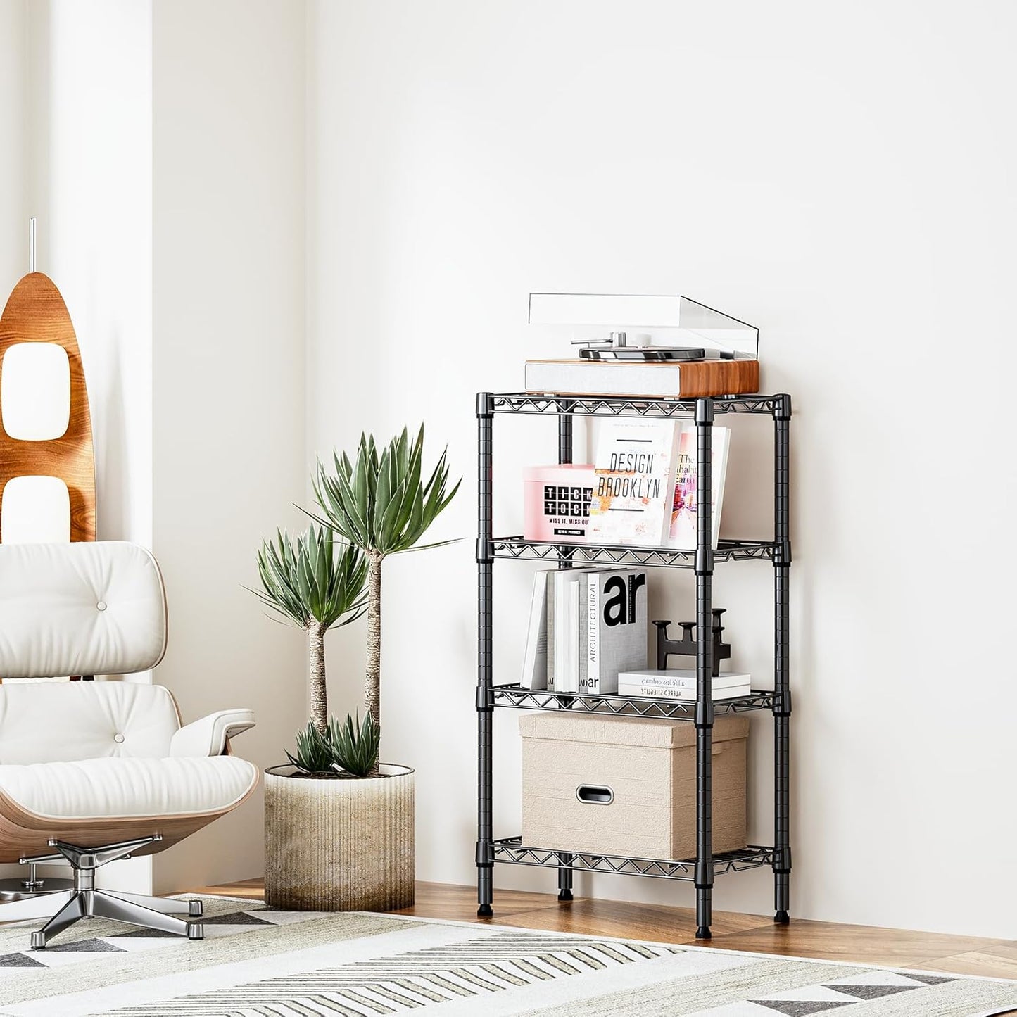 1000 lbs 4 Tier Shelf Metal Storage Shelves Wire Rack Closet Organizers with PP Board for Garage Kitchen Bathroom Laundry Black 11.8" D x 21.7" W x 39.5" H