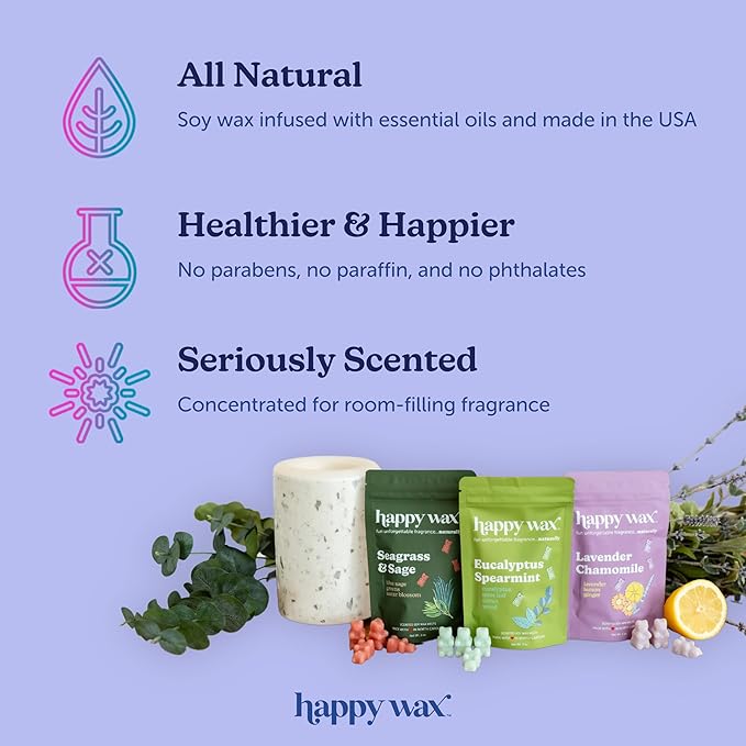 Happy Wax Country Club Mix Premium Scented Natural, Non Toxic Soy Wax Melts – 6 Total Oz. of Scented Wax Melts. Includes: Match Point, Bourbon and Wood, and Fairway