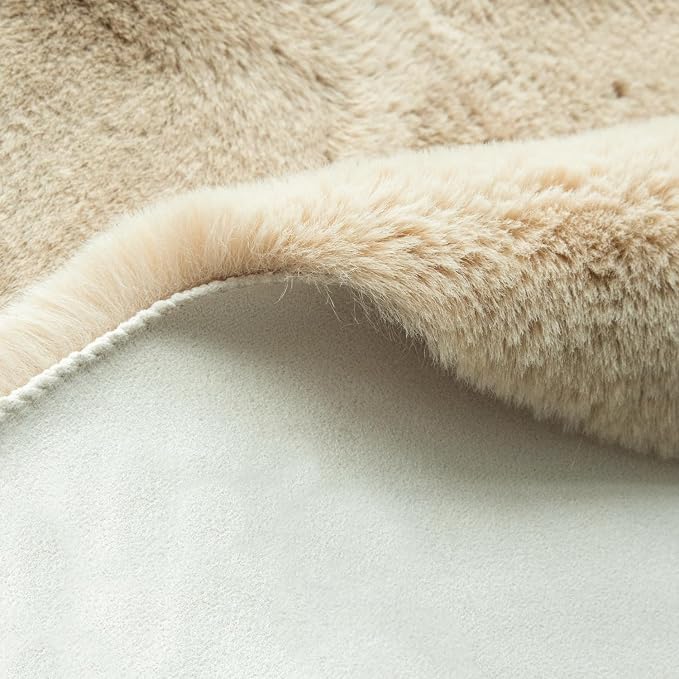 ORINOVA Camel Plush Shag Faux Rabbit Washable Fuzzy Fur Rugs for Living Room Bedroom Kids Circle Small Nursery Area Rug Round Rug 3ft