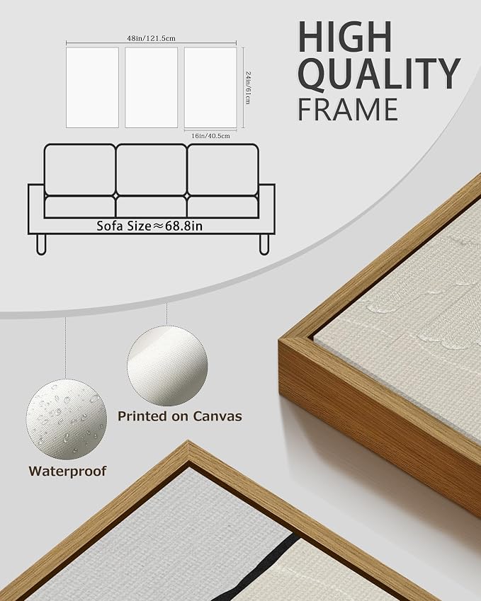 PHOPAGO Neutral Abstract Framed Wall Art Large 16x24in Beige Mid Century Textured Wall Decor Minimalist Modern Illustrations Prints for Ding Room Bedroom Decor - Natural Framed