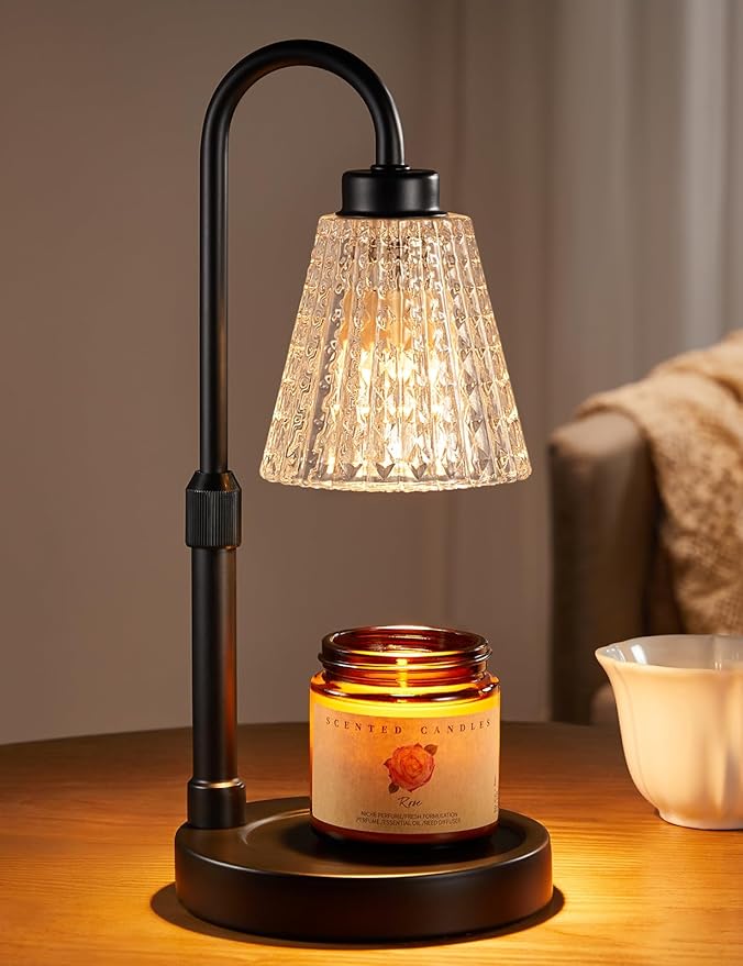 Black Crystal Candle Warmer Lamp with Timer, Dimmable Candle Warmer for Jar Candles, Height Adjustable Wax Melts Warmer, Birthday Gifts for Women Mom, House Warming Gifts New Home Decor