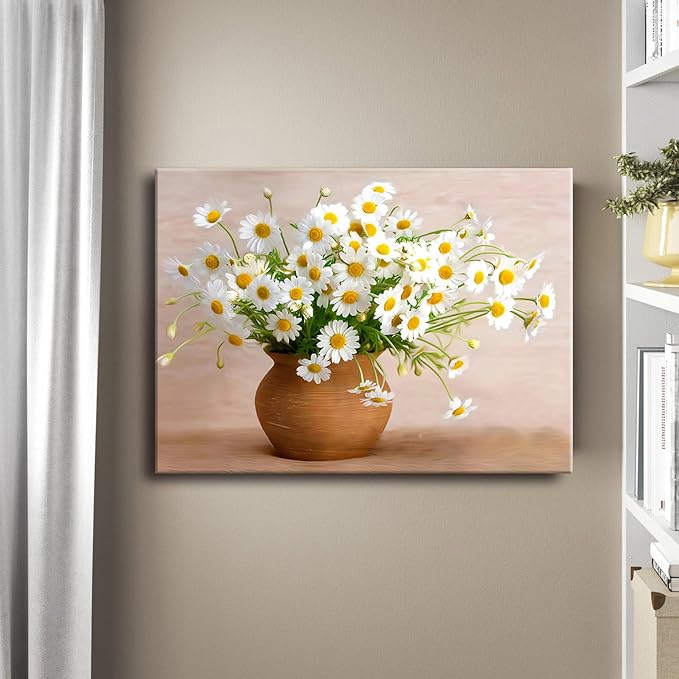 Ploceiny Boho Daisy Pink Flowers Wall Art Canvas for Teen Girl Bedroom Floral Picture Poster for Living Room Bathroom Wall Decor A-438