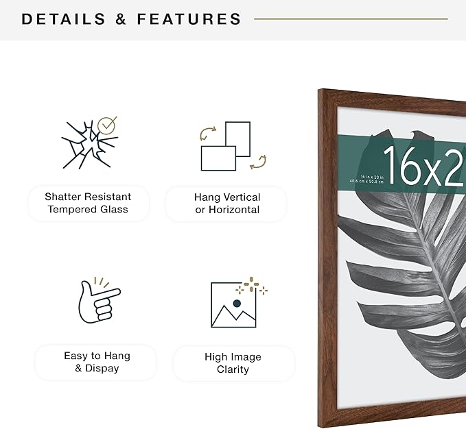 MCS Studio Gallery 16x20 Poster Frame Walnut Woodgrain Engineered Wood, Vertical & Horizontal Wall Hanging Large Picture Frame for Photos, Posters & Art Prints (1-Pack)