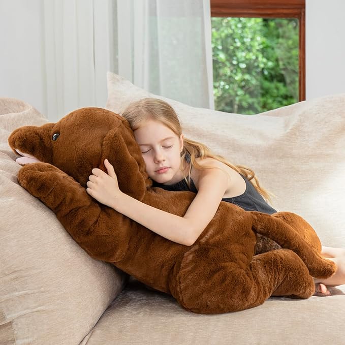 MorisMos 32 Inch Giant Chocolate Lab Stuffed Animal, Large Labrador Plush Puppy Pillow, Fluffy Big Labrador Stuffed Dog Plush Gifts for Kids, Girls, Boys