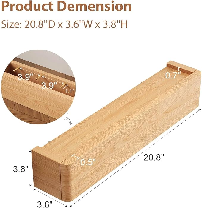 CycleCrew Solid Wood Wall Mounted Coat Rack with Shelf Hooks - Modern Floating Shelves with 5 Hidden Hooks, Heavy Duty Entryway Coat Key Holder Hanger for Hallway Bathroom Bedroom Home Decor