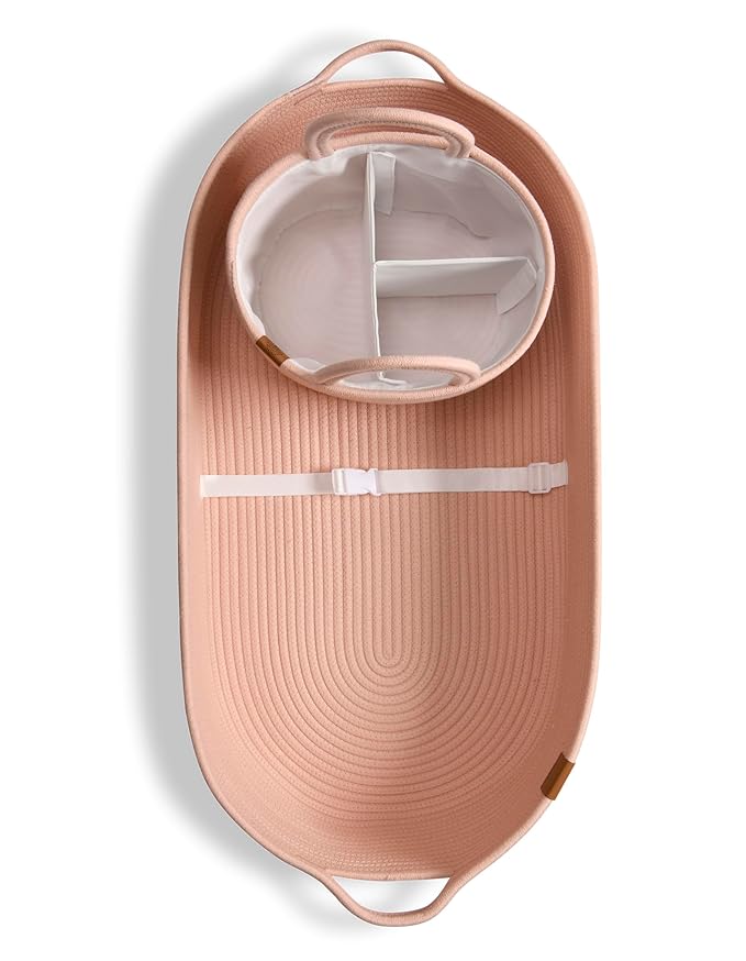 J&JOO Baby Changing Basket includes Diaper Caddy - Soft & Waterproof Dual-Cover, Portable, Changing Pad for Dresser & Changing Table, Gift for Baby Shower, Organic Cotton Rope