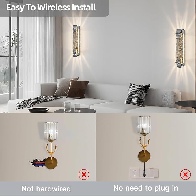 camuucci Battery Operated Wall Sconce, Rechargeable Silver Light 1 Pack | Wireless Wall Lamp with 12000mAh Battery，Not Hardwired Wall Fixture for Bedroom Living Room - 14.5 Inches