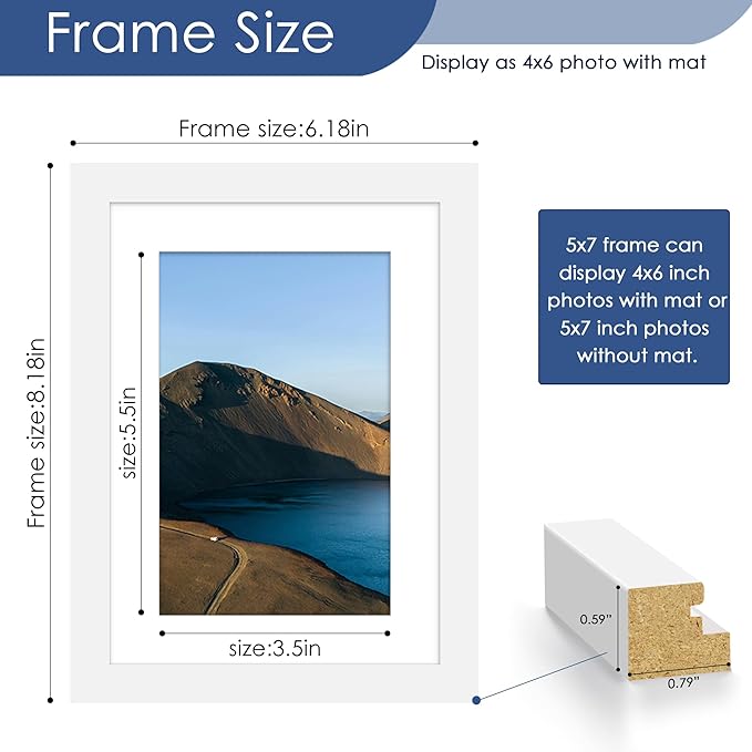 PEALSN 5x7 Picture Frame Set of 6, Display Pictures 4x6 with Mat or 5x7 without Mat for Wall Mounting or Table Top Display, Photo Frames Collage for Wall Decor, White