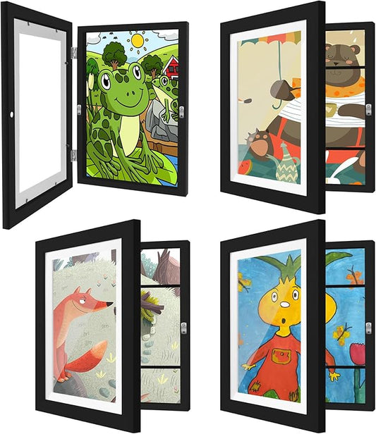 4 Pack Kids Artwork Frames Changeable 8.5 x 11 Inch Children Art Projects Kids Art Frames Front Opening Picture Display Frame, Black