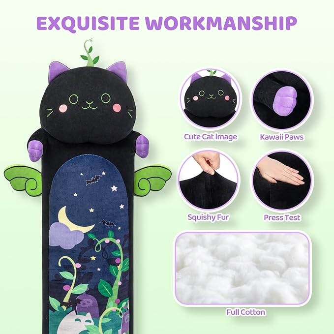 Mewaii Long Cat Plush 5 Sizes, 120% Extra Filling Giant Plushness Kids Body Pillow, Kawaii Cute Black Cat Stuffed Animals Plushies, Big Long Body Pillow Black Cat Plush Gift for Girls 28”