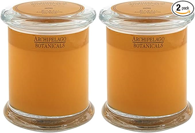 Archipelago Botanicals Dubai Glass Jar Candle, Amber, Mandarin and Musk Scent, Lead-Free Candle Wicks, Burns Approx. 60 Hours (8.6 oz) (Pack of 2)