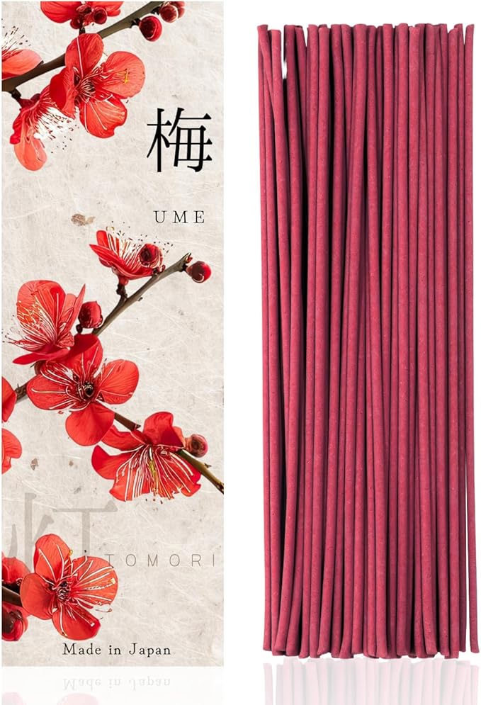 Ume Plum Blossom Premium Japanese Incense Sticks 60sticks Coreless Low Smoke Natural Charcoal Free Non Toxic Kyoto Aroma Aromatherapy Meditation Calming Stress Relief Relaxation TOMORI