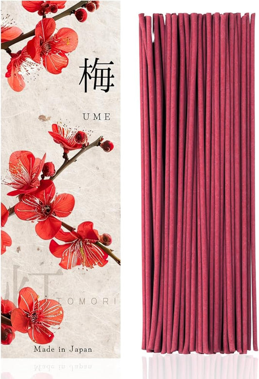 Ume Plum Blossom Premium Japanese Incense Sticks 60sticks Coreless Low Smoke Natural Charcoal Free Non Toxic Kyoto Aroma Aromatherapy Meditation Calming Stress Relief Relaxation TOMORI