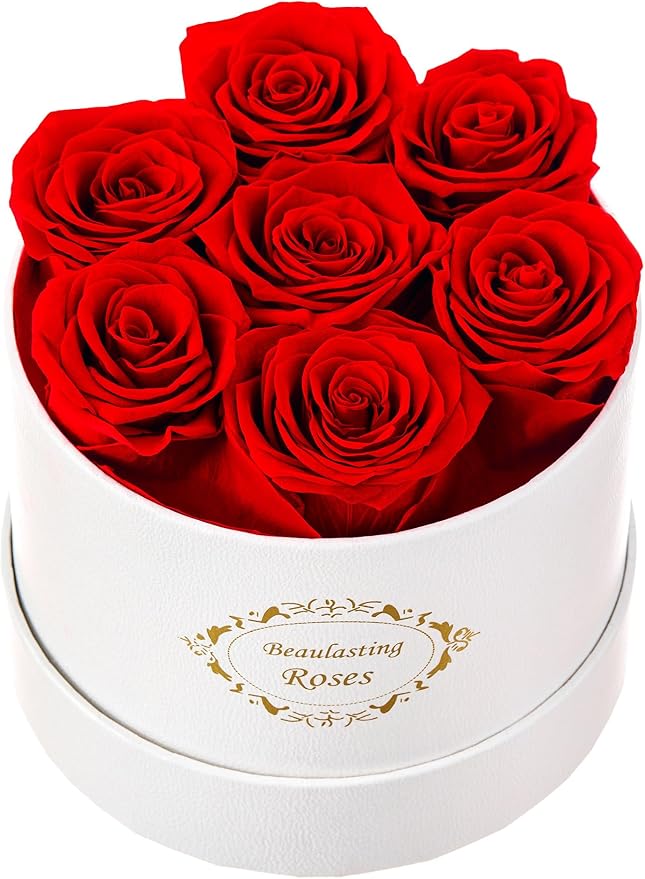 Beaulasting Long Lasting Preserved Roses in a Box Last a Year Forever Flowers for Her Mom Wife Anniversary Birthday (Round White Box)