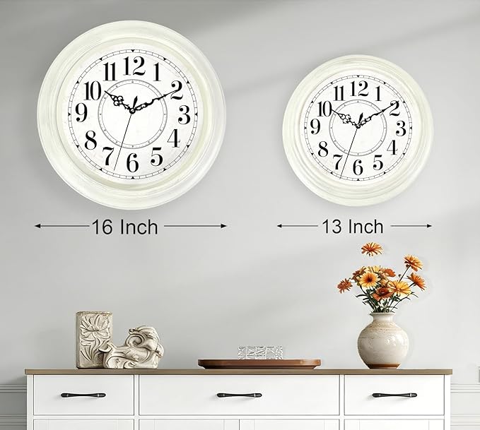 Vintage Wall Clock 13 Inch Quartz Silent Non-Ticking Analog Clock Battery Operated Rustic Round Decorative Clock for Living Room Kitchen Home Office Classroom