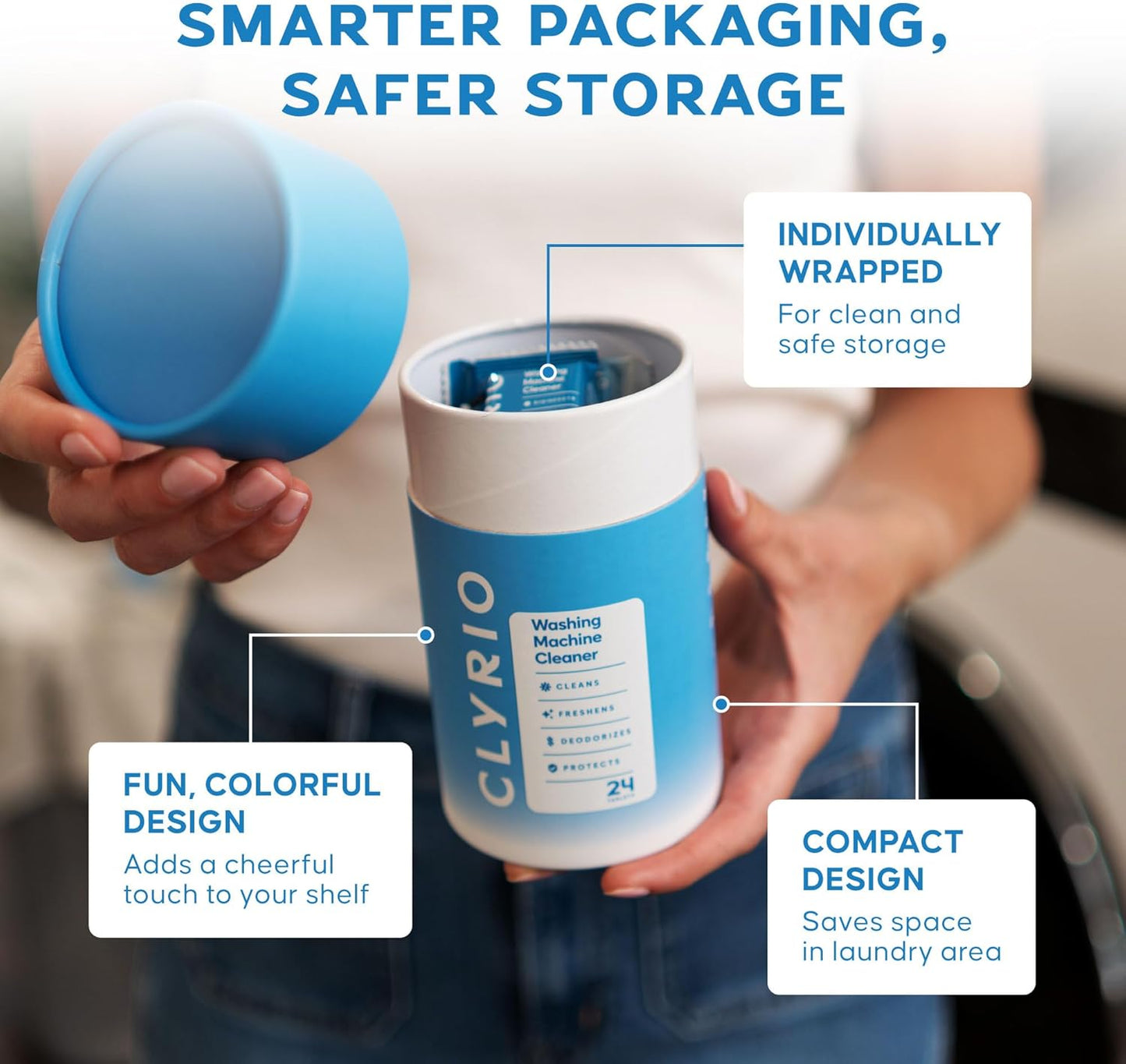 Clyrio Washing Machine Cleaner, 1-Year Supply of Washing Machine Cleaning Tablets, Great for Freshening Top and Front Loaders, 24 Concentrated Tablets