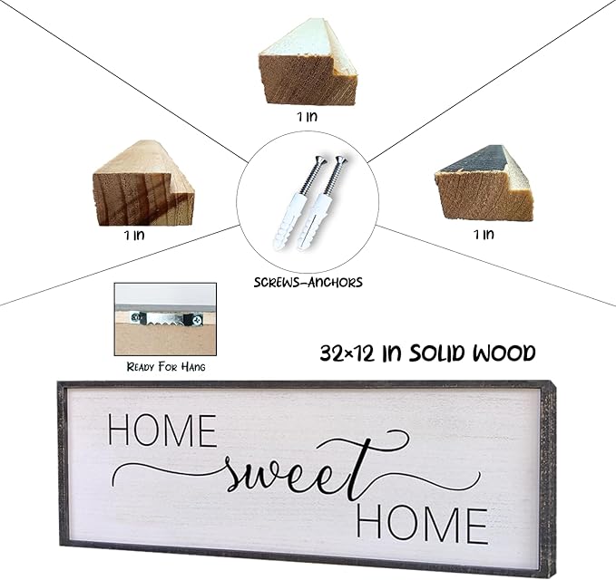 Home Sweet Home Sign Wall Decor 32”X12” Master Family Room Above Bed Beautiful Living Room Above Couch Sign Large Rustic Farmhouse Wood Framed Entryway Hanging Wall Art Decoration (Black)