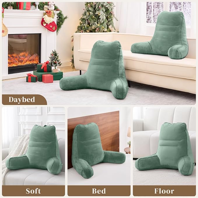 Sasttie Reading Pillow, Pillows for Reading or Relaxing – Ergonomic Support for Head, Neck, Back, and Lumbar, 21-Inch, Green