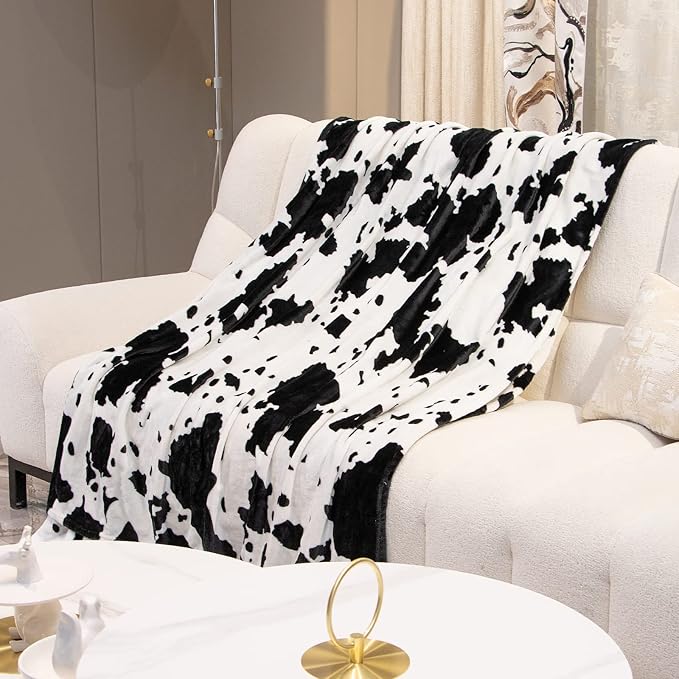 Fleece Throw Blanket for Girls Boys, White Black Soft Warm Fuzzy Baby Blankets for Couch Stroller, Cute Cozy Farmhouse Bedroom Nursery Decor, Birthday Gifts for Girls Boys Toddlers, 40"x50"