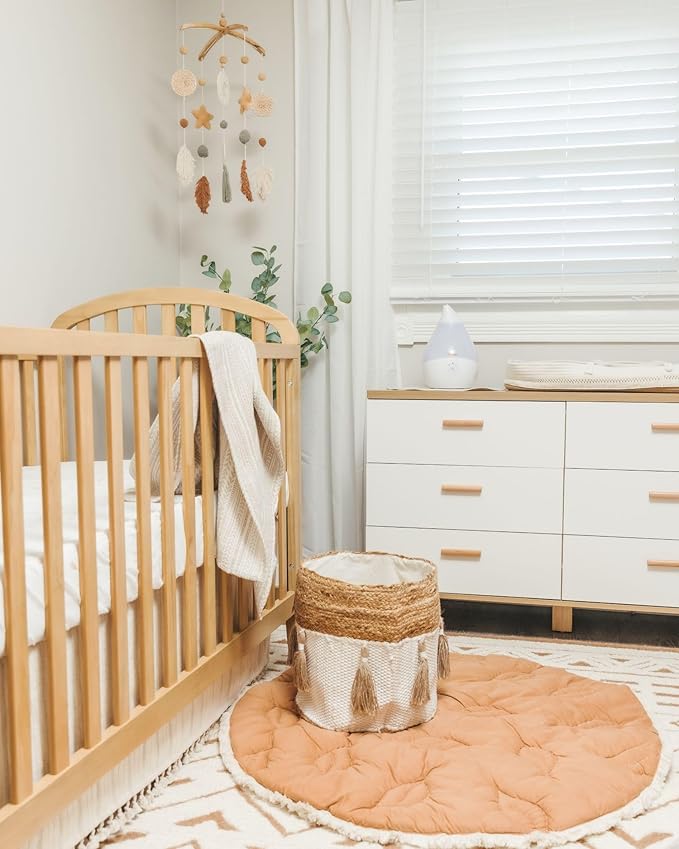 Crane Baby Willow Leaf Ceiling Hanging Decor - Handcrafted, Nursery Decoration, Whimsical Earthy Tones