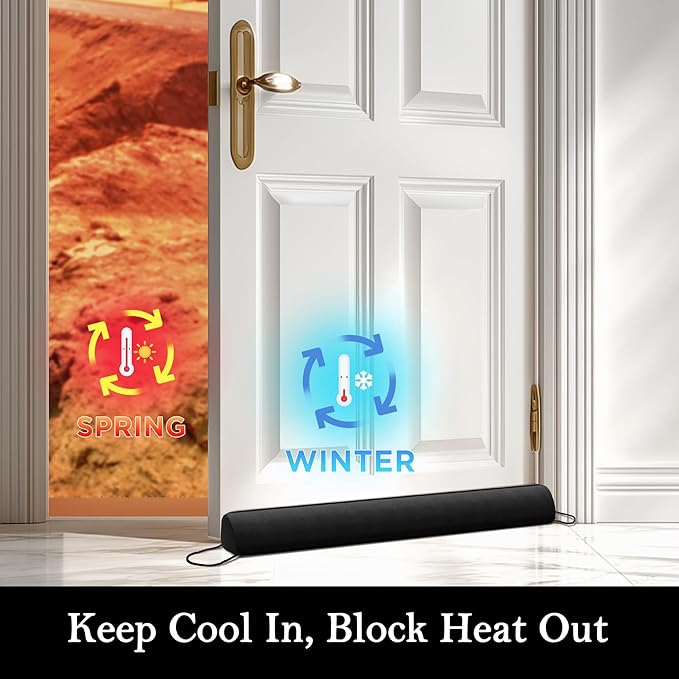 Sunolga Door Draft Stopper Blocks Hot and Cold Air with Removable Washable Cover for Bottom of Door and Window, All-Season Seal for Wind, Noise, Seal for Gaps Up to 3", Home Essentials, 20", Black