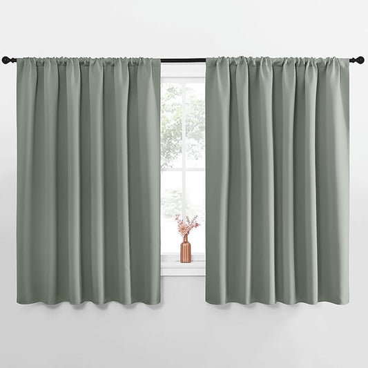 NICETOWN Blackout Curtains for Bedroom, Blackout Curtain Panels, Greyish Green, 1 Pair, 70 by 63-inch, Window Treatment Energy Saving Thermal Insulated Solid Rod Pocket Blackout Drapes/Draperies