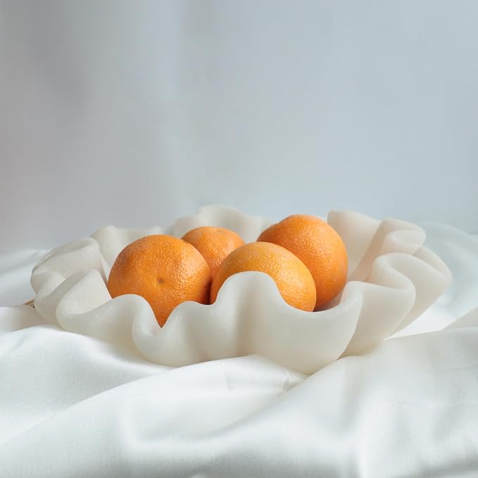 12" Large Decorative Bowl decor - milky white Scalloped Decorative Bowls for Home Decor - Organic Fluted Modern Home Decor,Ruffle Decor key bowl,bowl for keys