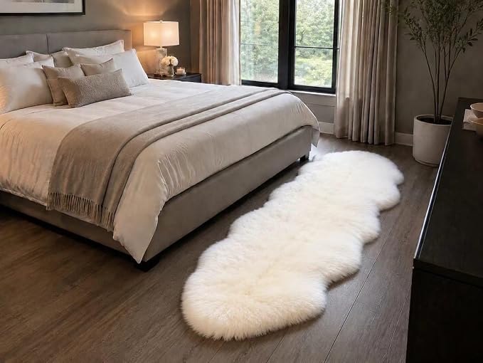 Sheepskin Rug, Fluffy Shag Area Rug, Super Soft 24” x 72“ Sheepskin Hair Rug, Pearl White Pile Rug, Decorative Throw Rugs for Bedrooms, Children's Rooms, Living Rooms (Pearly White, 24" x 72")
