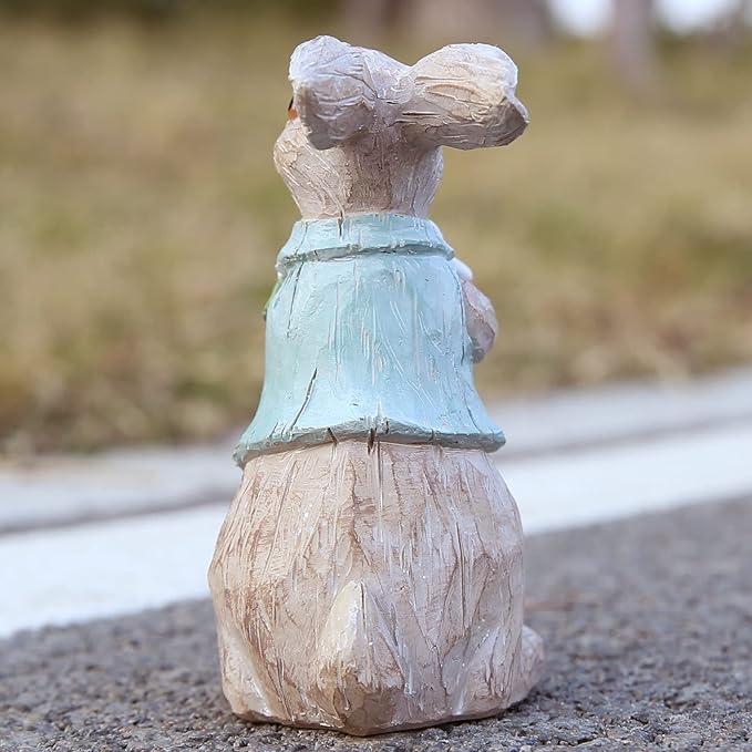 Hodao Easter Bunny Decorations Spring Home Decor Bunny Figurines Gift (Spring Gray Rabbit)
