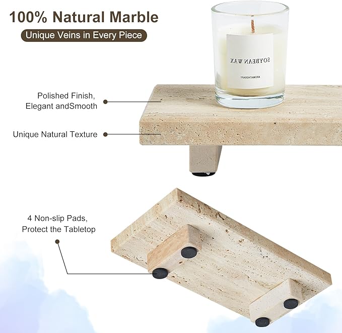 Natural Travertine Tray Pedestal Stand – Soap & Jewelry Riser for Bathroom Counter, Kitchen Sink, Vanity Organizer, Decorative Stone Catchall for Perfume, Candles