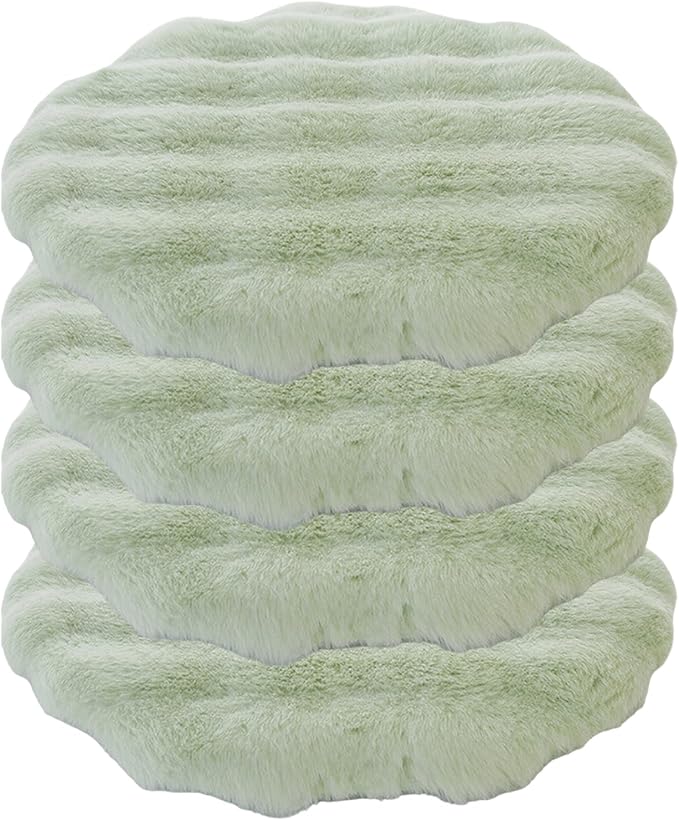 Lifup 4 Pack Round Chair Pads Memory Foam Seat Cushion Soft Cozy Plush Non Slip Thick Pad with Ties and Removable Cover for Dining Room, Office Green 18 x 18 Inch