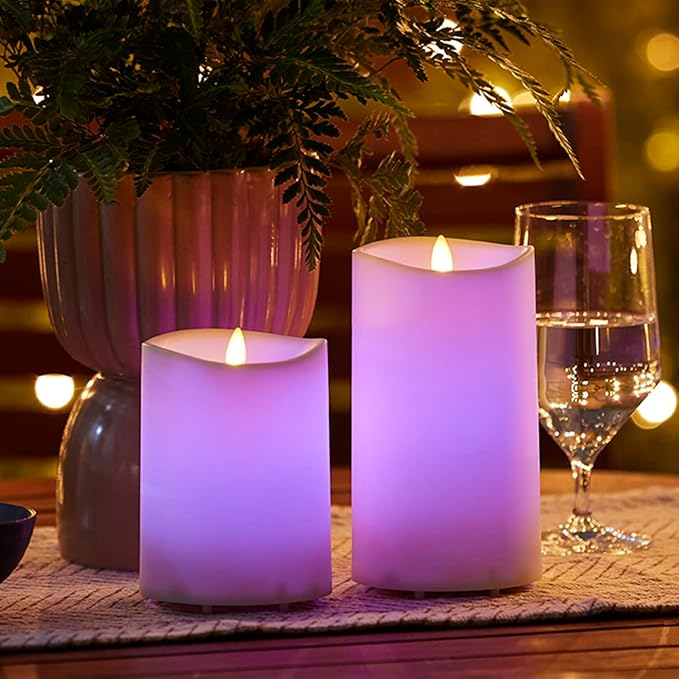 Luminara Outdoor Flameless LED Coloring Changing Candle Melted Edge 3.75" x 5.3" Real Moving Flame Battery Operated Timer Plastic Weather-Resistant