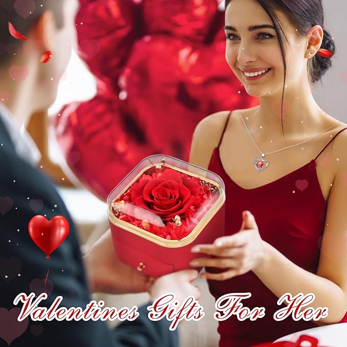 Beferr Gifts for Mom Preserved Real Rose with Red Necklace Eternal Roses Forever Flowers for Delivery Christmas Anniversary Birthday Mothers Day Flowers for Women Her Grandma Wife Daughter Girlfriend