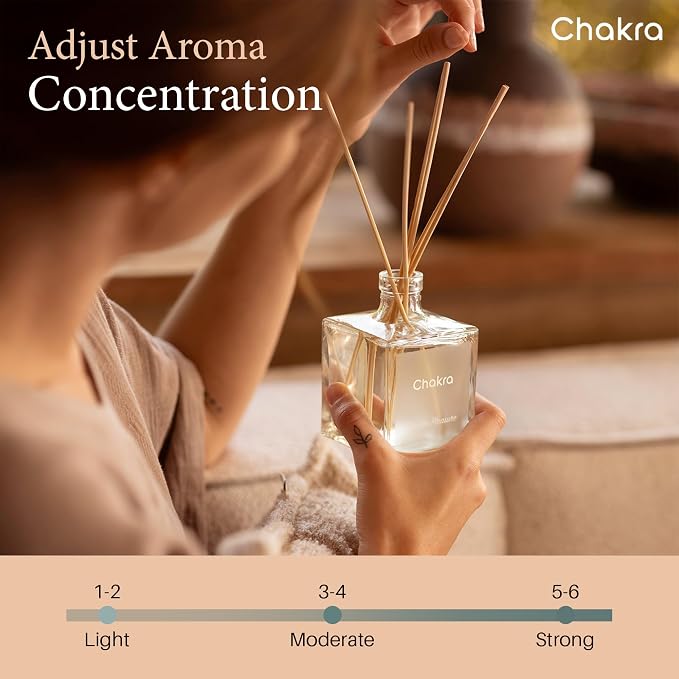Chakra Reed Diffuser Set - Reed Diffusers for Home, Office and Living Spaces with Long-Lasting Fragrance, Scent Diffuser with Decorative Glass Bottle & Bamboo Sticks, 3.3 fl oz, Soft Linen
