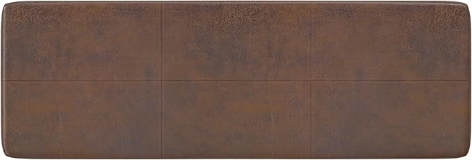 SIMPLIHOME Carlson Ottoman Bench - 45 inch Wide Upholstered Vegan Leather Rectangle Ottoman in Distressed Chestnut Brown, Mid Century Modern Bench for Bedroom or Living Room with Padded Seat