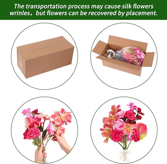 CEWOR Artificial Flowers Fake Flowers for Vase Silk Faux Flowers for Wedding Bouquets Flower Arrangements Floral Table Centerpieces Home Kitchen Garden Party Décor (Pink)
