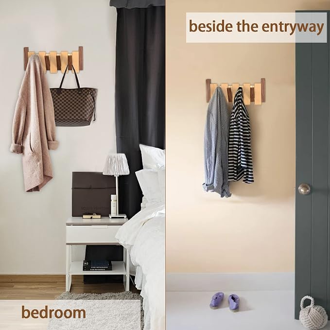 Coat Rack Wall Mount Wood, Coat Hooks Wall Mounted Wooden with 4 Flip-Down Hooks,Farmhouse Home Decor Living Room as Housewarming Gifts,Thank You Gifts,Birthday Gift for Women,Mother,Mom,Wife.