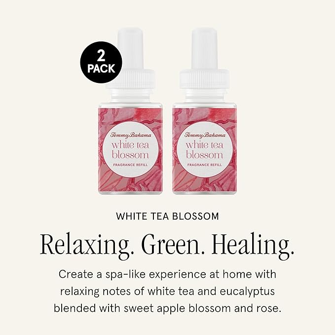 Pura & Tommy Bahama Home Scent Refill - Smart Home Air Diffuser - Premium Fragrance in Every Refill - Household Essential - Diffuser Fragrance - 2 Pack, White Tea Blossom