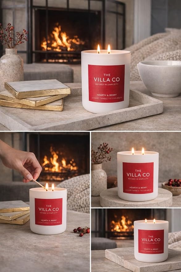 Hearth and Berry | Scented Candle for Women & Men | Hand-Poured, Aromatic & Fragrant | 60 Hour Burn Time 12 OZ | Soy Based | Phthalate Free | Made in USA