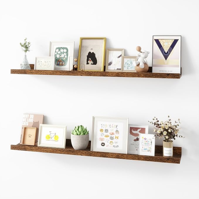 Acovy 36 inch Picture Ledge Shelf, Wood Floating Shelves, Brown, Set of 2 | Photo Ledge, Wall Mounted, For Nursery Book Living Room Kids' Room Bedroom