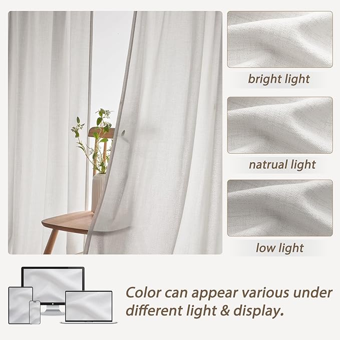 Beige White 70 Inch Extra Wide Pinch Pleat Light Filtering Sliding Glass Door Curtains 120 Inches Long, Memory Trained Thick Linen Privacy Semi Sheer Luxury Windows Drapes 2 Panels Set 10 FT Length