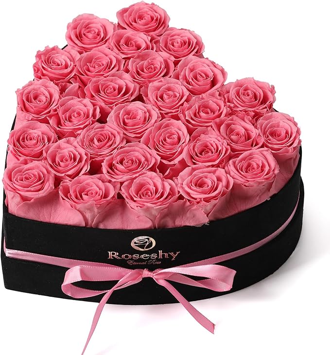 Valentines Day Flowers Roses Gifts for Her,28pcs Pink Forever Preserved Roses in Heart Shape Gift Box,Valentines Day Delivery Prime Gifts-Roses Gifts for Women,Mom.