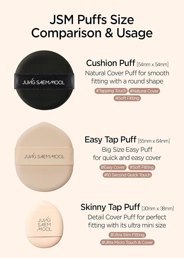 JUNG SAEM MOOL Cushion Puff (4pc) Natural Cover Puff for Smooth Fitting with The Round Shape 2.1 Inch