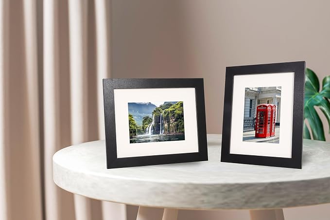The Display Guys - Black Wooden Minimalist Picture Frames Set - Tempered Glass - 8x10 matted to 5x7 - Tabletop Easel - 4-Pack