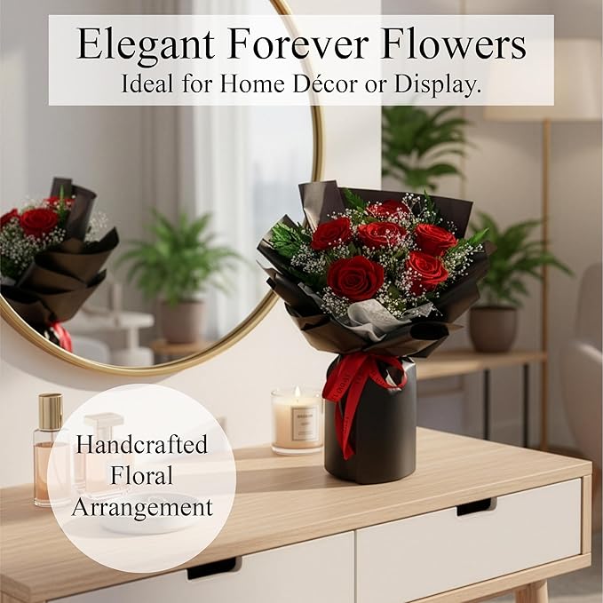 TUCCI FLORAL-Forever flowers bouquet with baby’s breath, Real red roses, Gift for Mother’s Day, Birthday, Anniversary, Girlfriend Wife Grandma Her Women, preserved flowers for delivery prime tomorrow