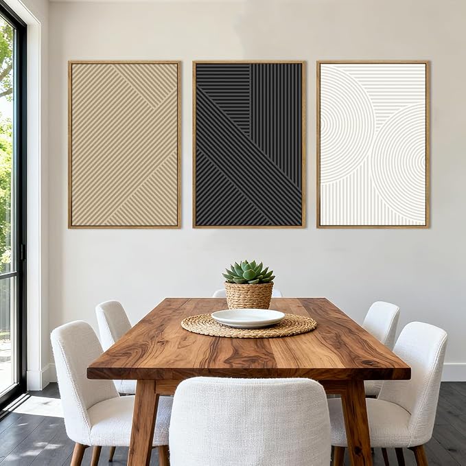 Anyzal Extra Large Abstract Black Neutral Framed Wall Art 24x36 Inch Boho Modern Minimalist Canvas Wall Decor White Cream Farmhouse Textured Artwork for Living Room Bedroom Dining Room Set of 3
