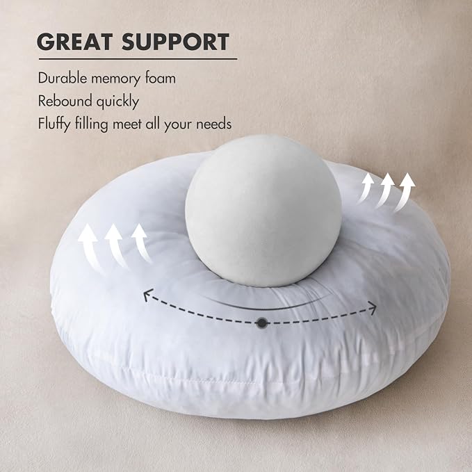 MIULEE 20 Inch Round Pillow Insert, Floor Pillow Memory Foam Circular Cushion Decorative Throw Pillow Stuffer Lumbar Sham Forms for Couch Bed Sofa Meditation