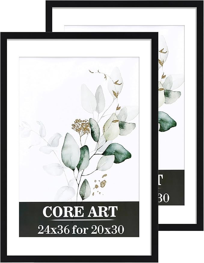 CORE ART 24x36 Poster Frame - Black Picture Frame for Wall Display, Fits 20x30 with Mat or 24 x 36 Without Mat, Horizontal & Vertical Mounting,2 Pack